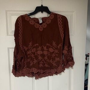 Embroidered Boho Tunic Top - Rust